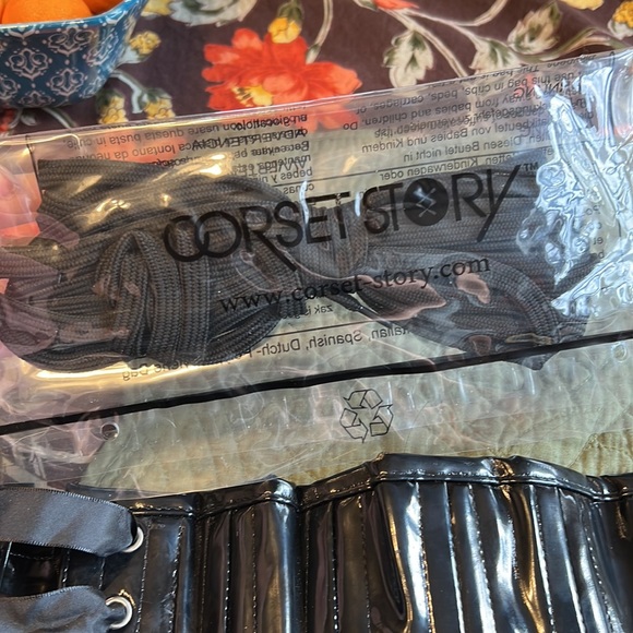 Black vinyl corset with hip gores. - Picture 5 of 6